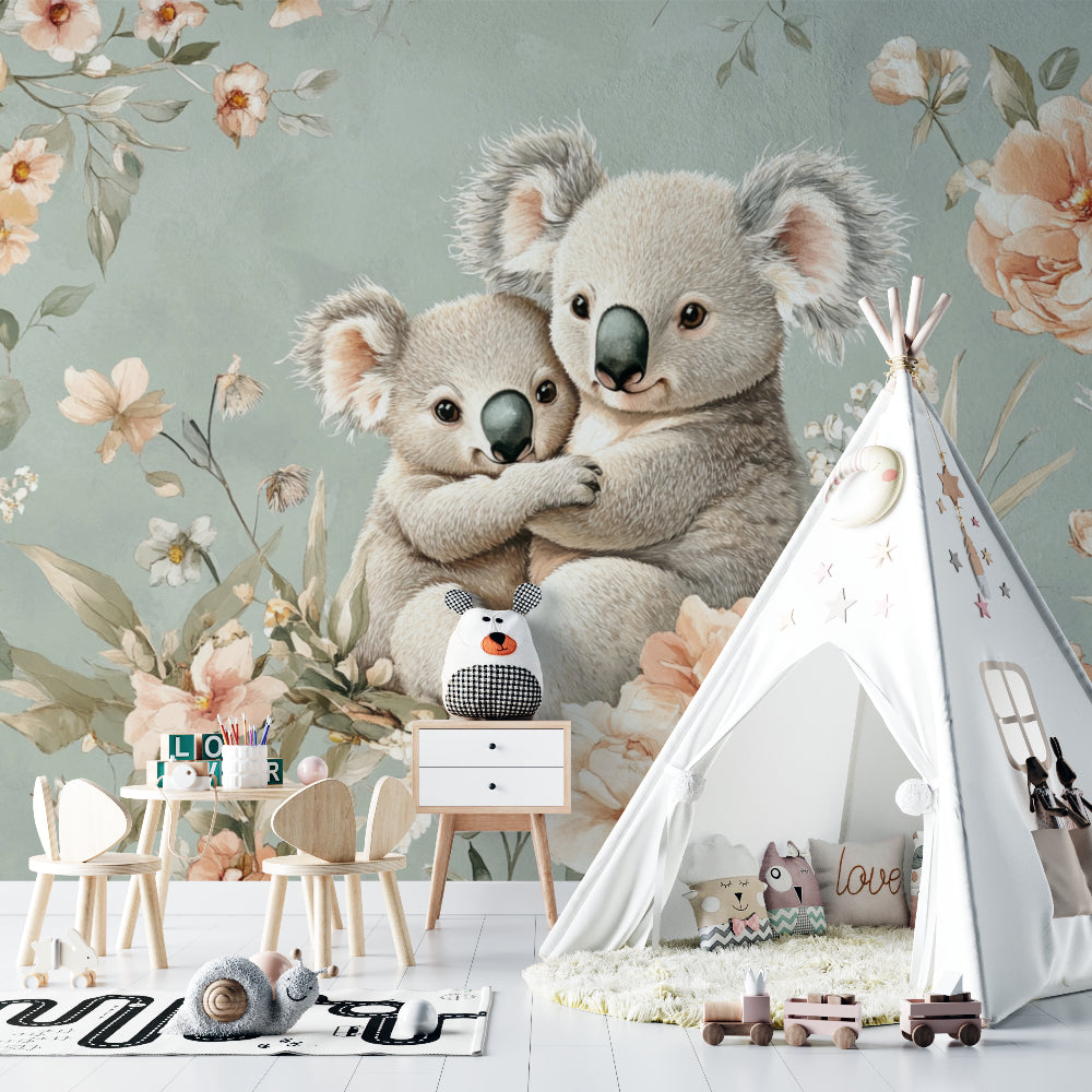 Australian koala wallpaper featured in a gender-neutral nursery setting