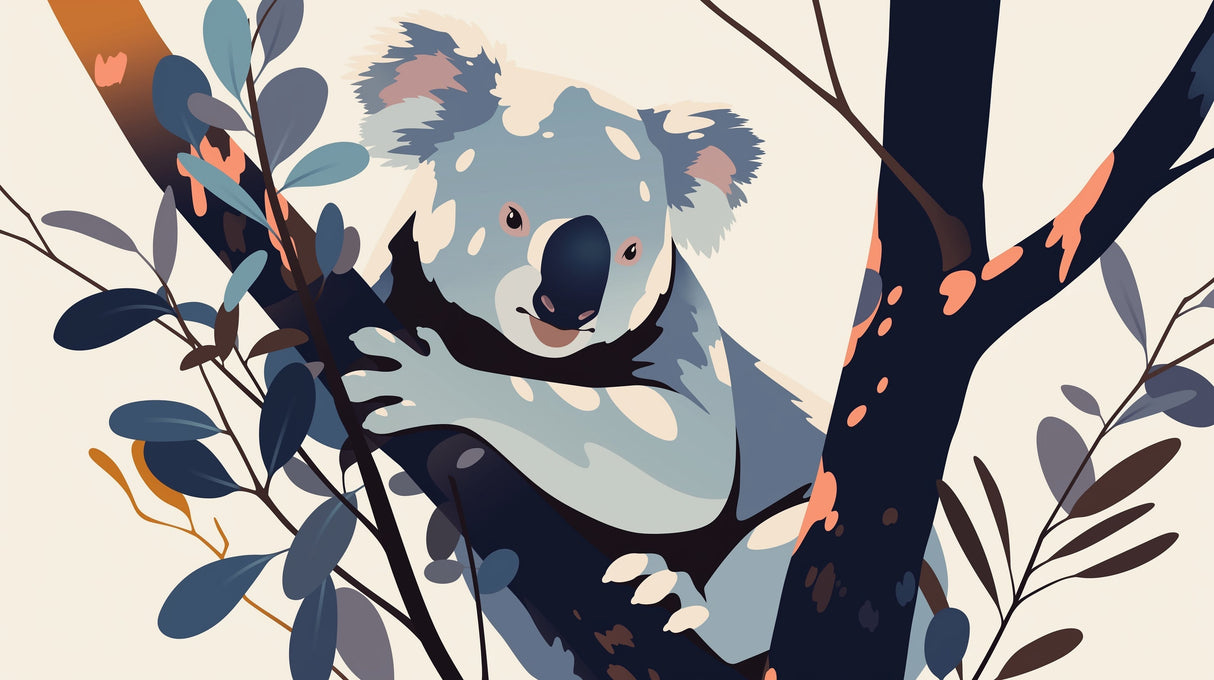 Modern Koala Wallpaper Mural styled in a bright nursery with natural wood furniture and soft textiles