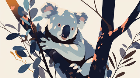 Modern Koala Wallpaper Mural styled in a bright nursery with natural wood furniture and soft textiles