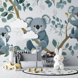 Koala and eucalyptus wall mural brightening up a modern playroom space