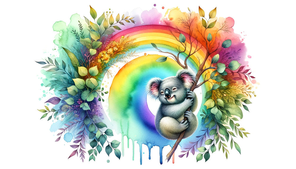 Watercolor koala and rainbow design file showing detailed pattern and vibrant colors