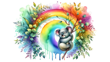 Watercolor koala and rainbow design file showing detailed pattern and vibrant colors