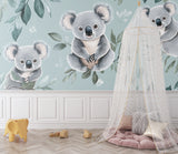 Koala wall mural bringing Australian charm to a playroom with natural wooden toys