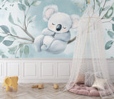 Koala nursery wallpaper complementing a minimalist children's room design