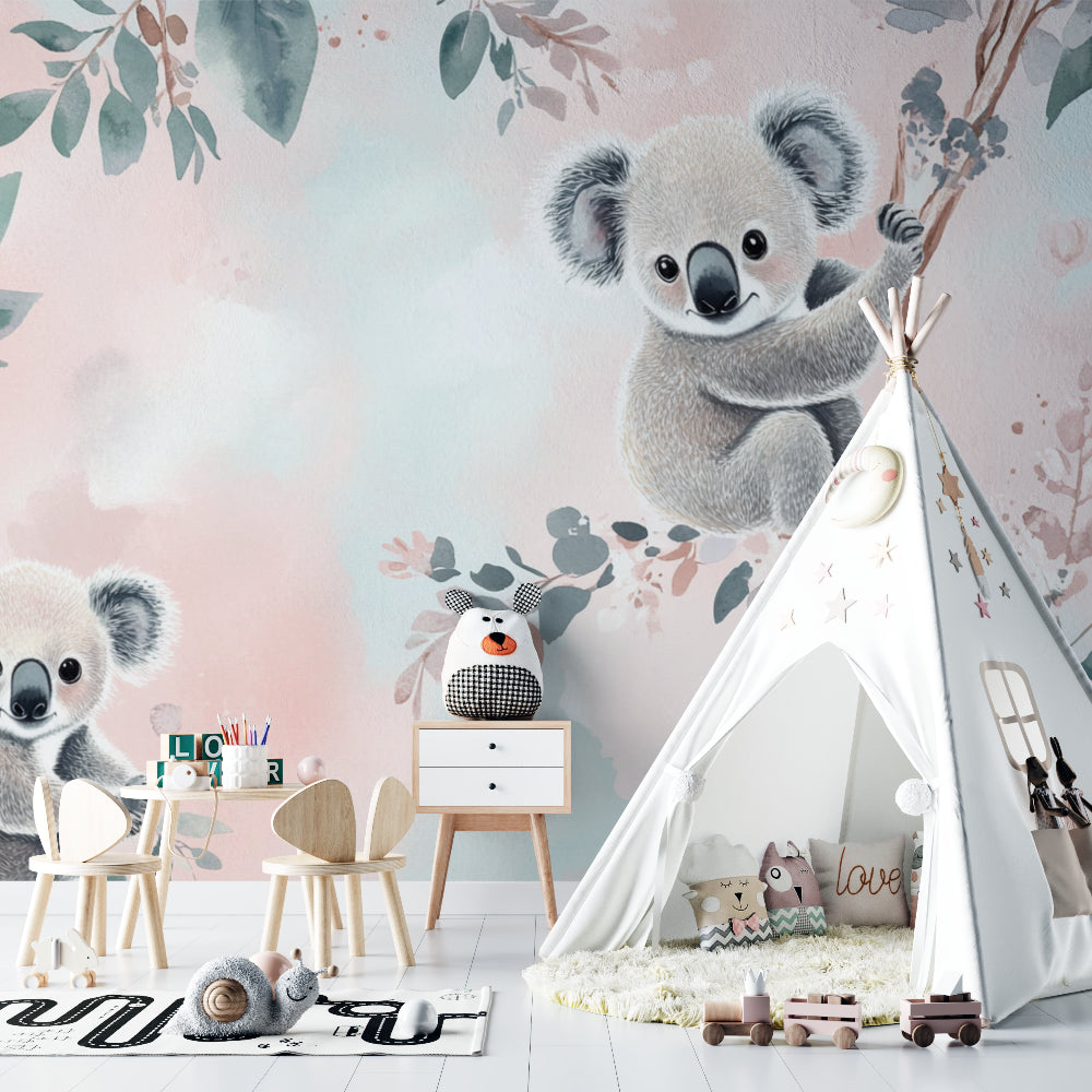 Australian koala wallpaper creating a sweet atmosphere in a kid's playroom