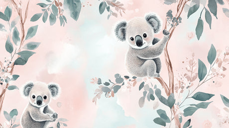 Koala and eucalyptus design file showing detailed watercolor pattern and soft pastel colors