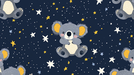 Koala and stars design file showing the complete pattern with rich navy background