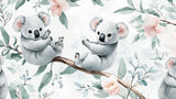 Koala and floral pattern design file showing detailed eucalyptus leaves and pink blossoms
