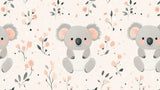 Koala nursery wallpaper design file showing full pattern with pink flowers and sage green leaves