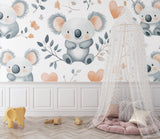 Koala hearts wallpaper making a charming statement in a baby girl's nursery