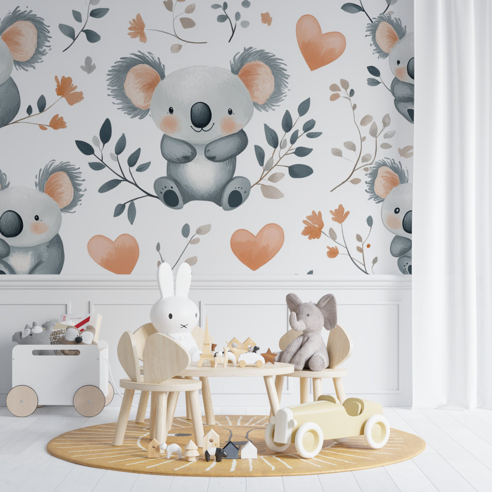 Nursery animal wallpaper installed above a white crib in a peaceful nursery setting