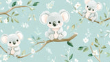 Design file of koala wallpaper pattern with mint green background and white blossoms
