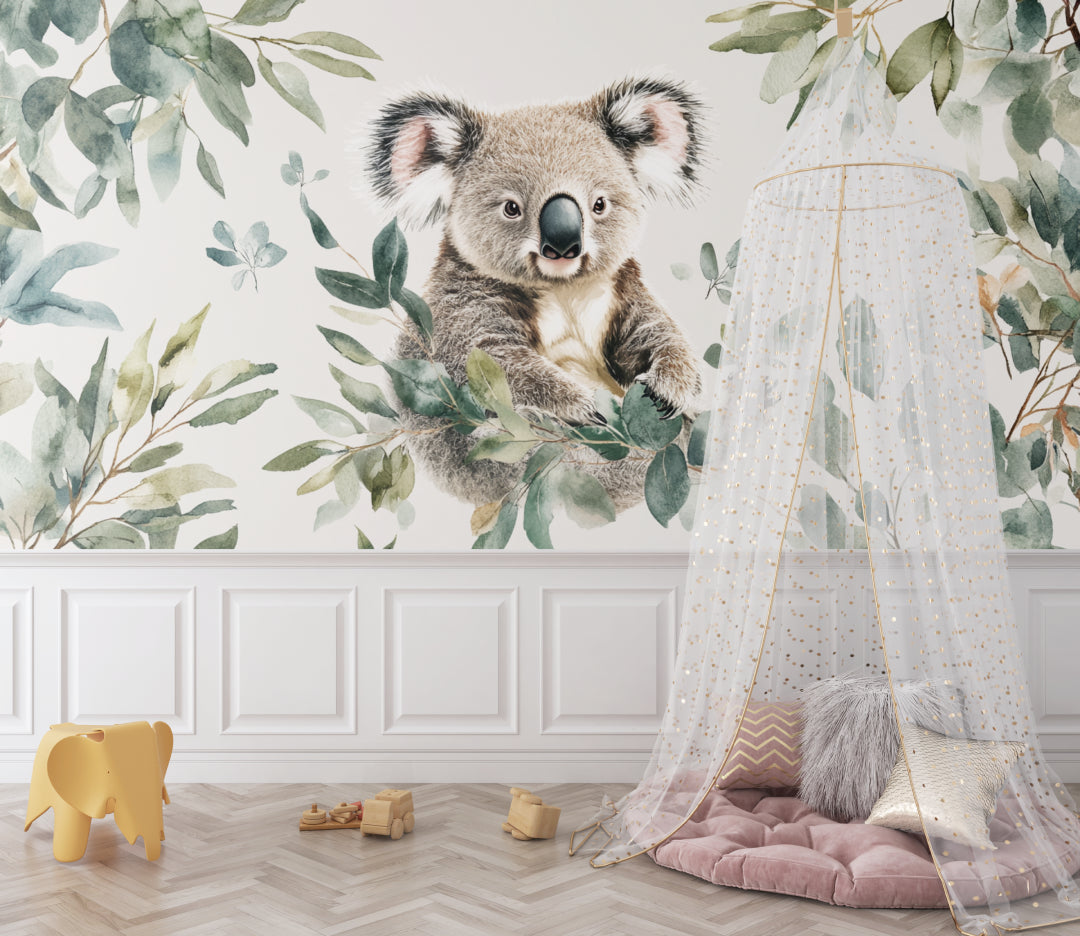 Australian koala mural bringing natural charm to a children's reading nook