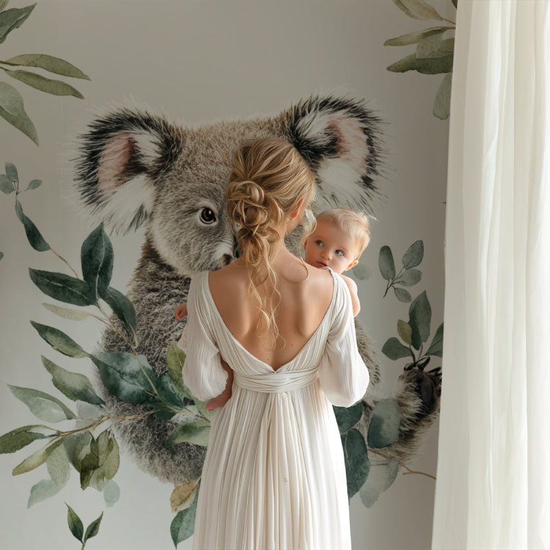 Koala nursery wallpaper creating a cozy atmosphere in a modern bedroom