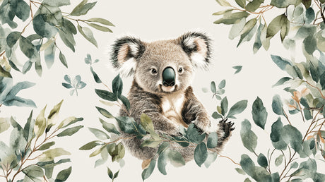 Koala and eucalyptus watercolor design file showing detailed pattern and soft color palette