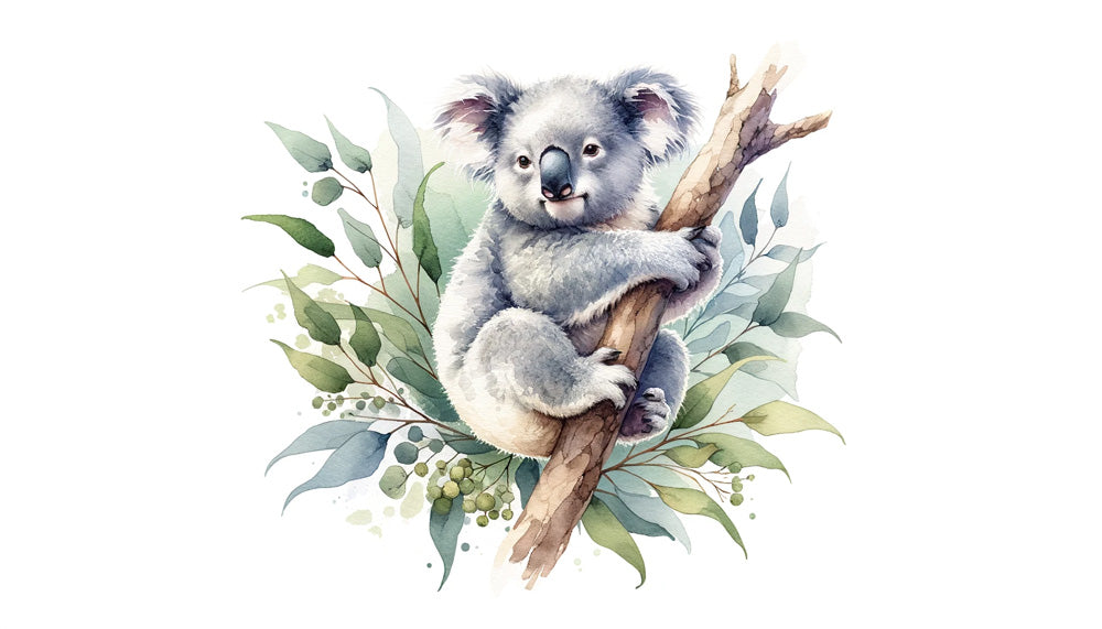 Koala and eucalyptus watercolor design file showing intricate pattern details