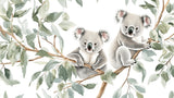Watercolor koala wallpaper design file showing detailed eucalyptus pattern and gentle color palette