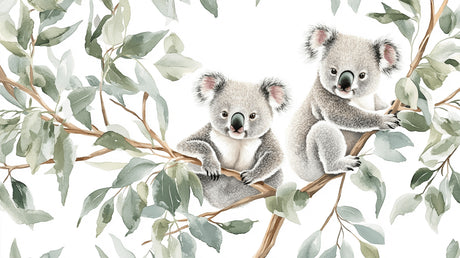 Watercolor koala wallpaper design file showing detailed eucalyptus pattern and gentle color palette