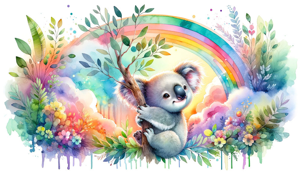 Koala watercolor wallpaper design file showing full rainbow fantasy pattern