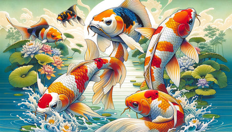 Koi Fish Wallpaper design file showing detailed orange and blue koi with lotus flowers on mint-green background
