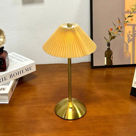 Scandinavian Table Lamp  Pleated Shade Brass Base - Product example