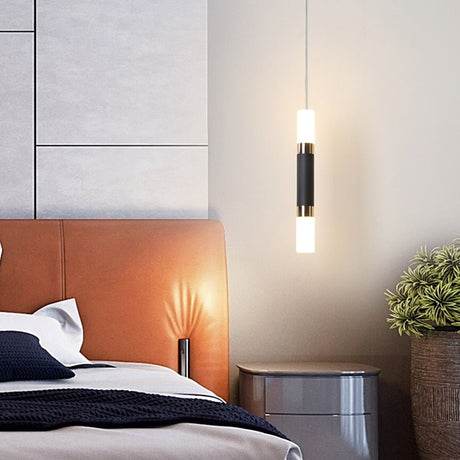 Modern Pendant Light  Black White Gold Cylinder Design - Detailed view
