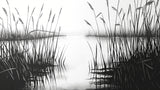 Carta da Parete Murale Lago | Riflessi di Canna in Bianco e Nero