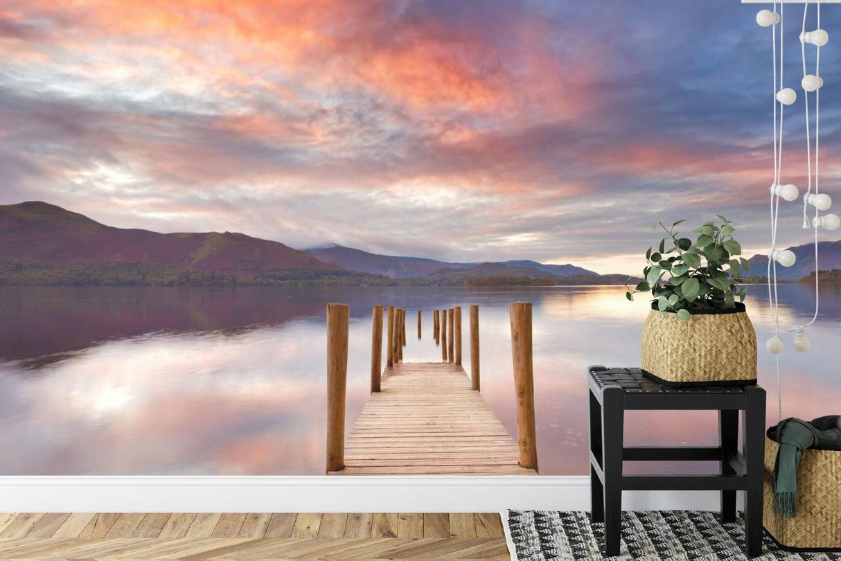 Mountain lake mural bringing serenity to home office space