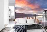 Sunset pier wallpaper making dining room feel more spacious