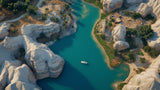 Turquoise river and white cliffs wallpaper design file showing intricate details and natural colors