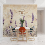 French Provence style lavender wall mural brightening a cozy dining room space