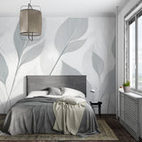 Grey leaf pattern wallpaper in contemporary hallway showing full wall application