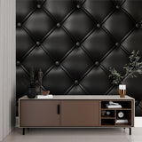 Leather-look wallpaper making statement in home office with leather furniture