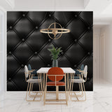 Tufted leather pattern wallpaper in hotel lobby showing elegant application