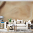 Beige leather textured wallpaper in modern living room showing rich surface detail and warm neutral tones