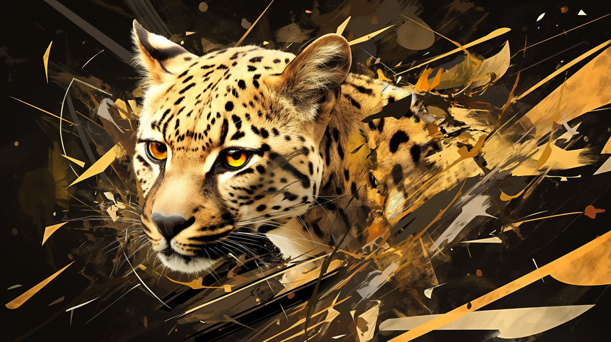 Leopard wallpaper design file showing detailed gold and black abstract pattern with realistic big cat portrait