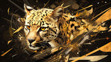 Leopard wallpaper design file showing detailed gold and black abstract pattern with realistic big cat portrait