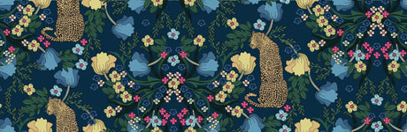 Leopard and floral night garden design file showing intricate pattern details and rich navy backdrop