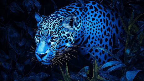 Neon blue leopard wallpaper design file showing detailed spotted pattern and glowing effects