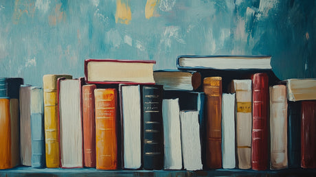 Library wallpaper mural styled in a cozy home office with natural lighting and wooden furniture