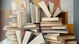 Book pattern wallpaper design file showing detailed stacked books arrangement in warm neutral tones