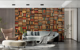 Vintage book wallpaper adding character to a home office space