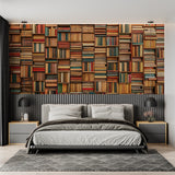 Book collection wallpaper creating a sophisticated study room atmosphere