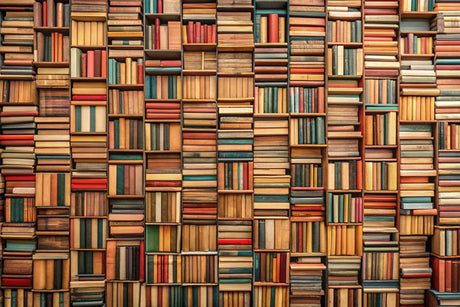 Library wallpaper design file showing detailed vintage book spines pattern