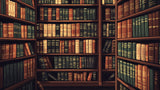Vintage library wallpaper design file showing detailed book spines and wooden shelving pattern
