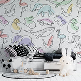 Playroom with pastel animal wallpaper showing scale and full pattern repeat