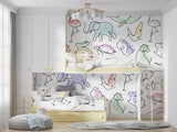 Living room accent wall with modern line art animal pattern