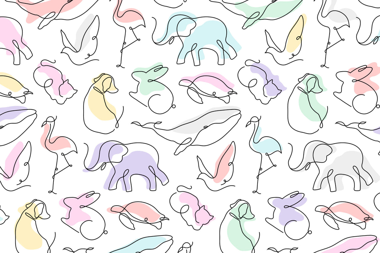 Line art animals wallpaper design file showing minimalist drawings in pastel colors