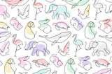 Line art animals wallpaper design file showing minimalist drawings in pastel colors