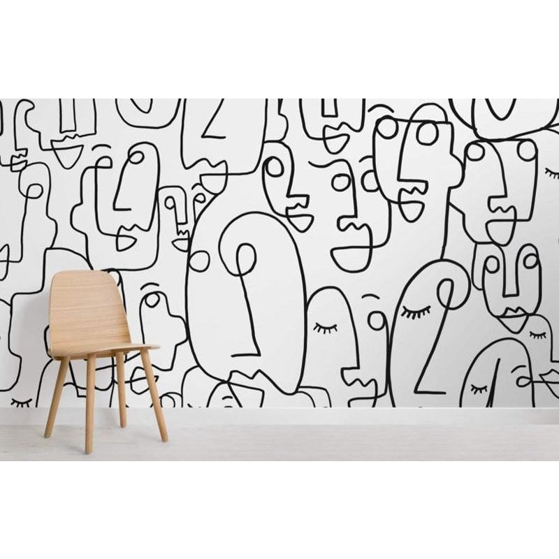 Black and white line art mural making a statement in a contemporary bedroom
